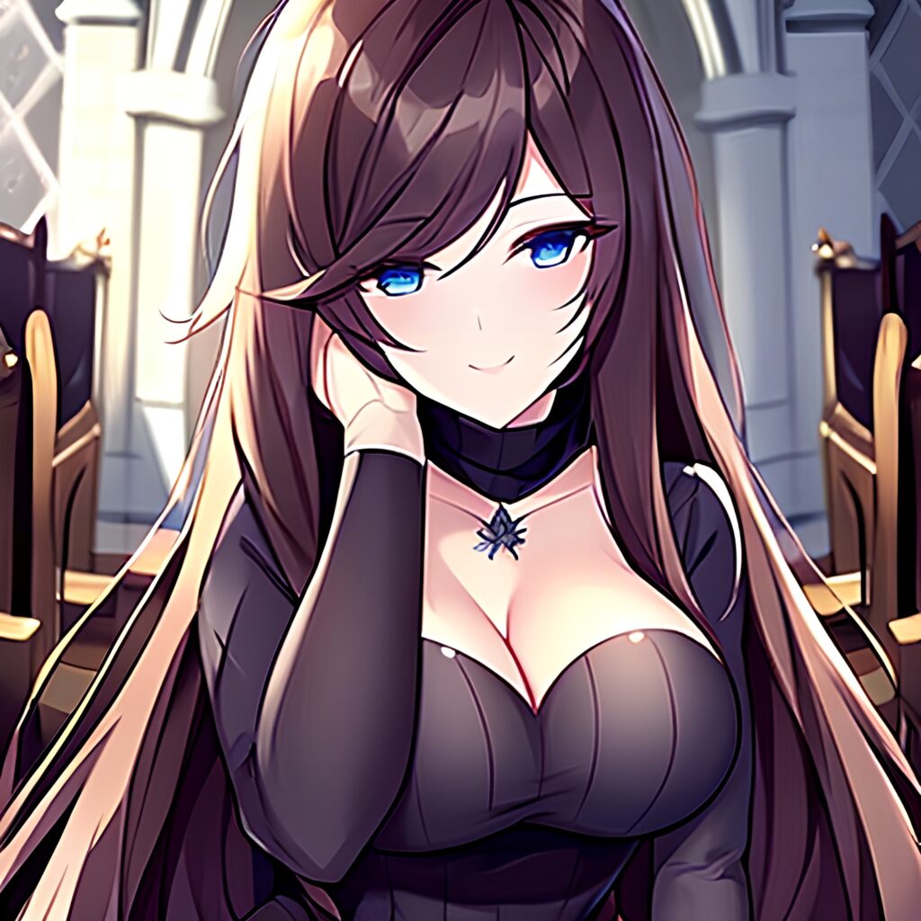 long hair woman church brunette fishnet messy hair