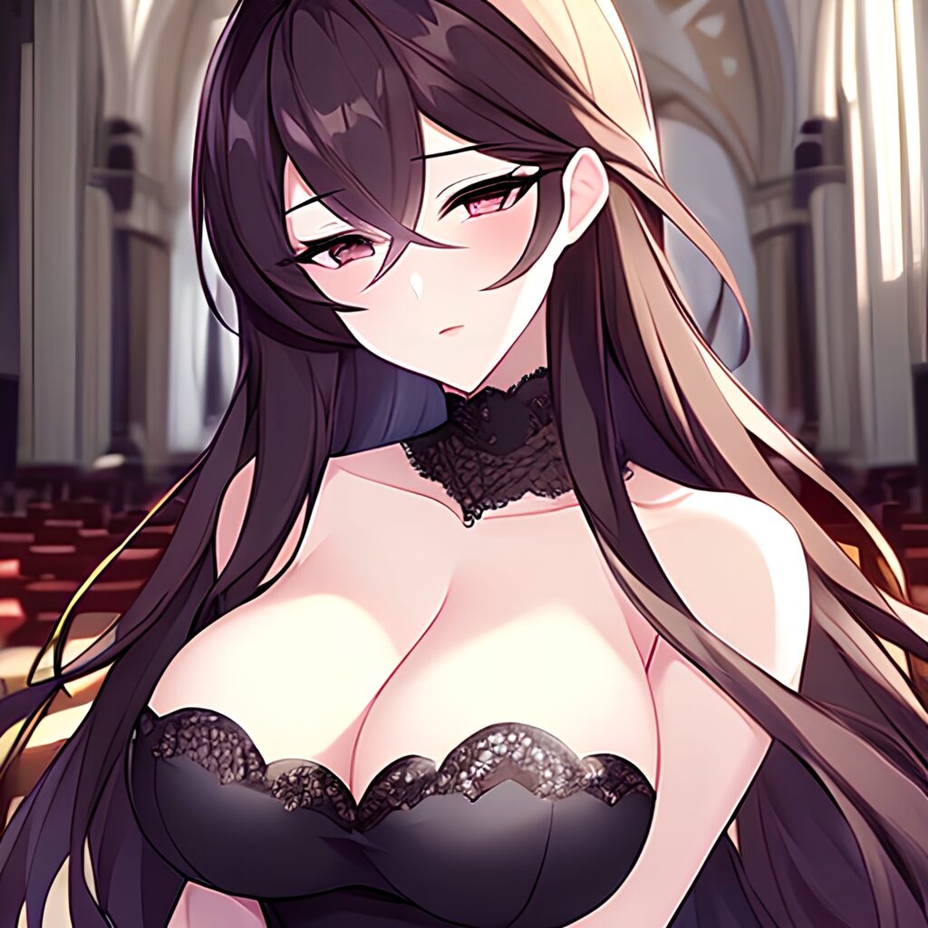 long hair woman church brunette fishnet messy hair