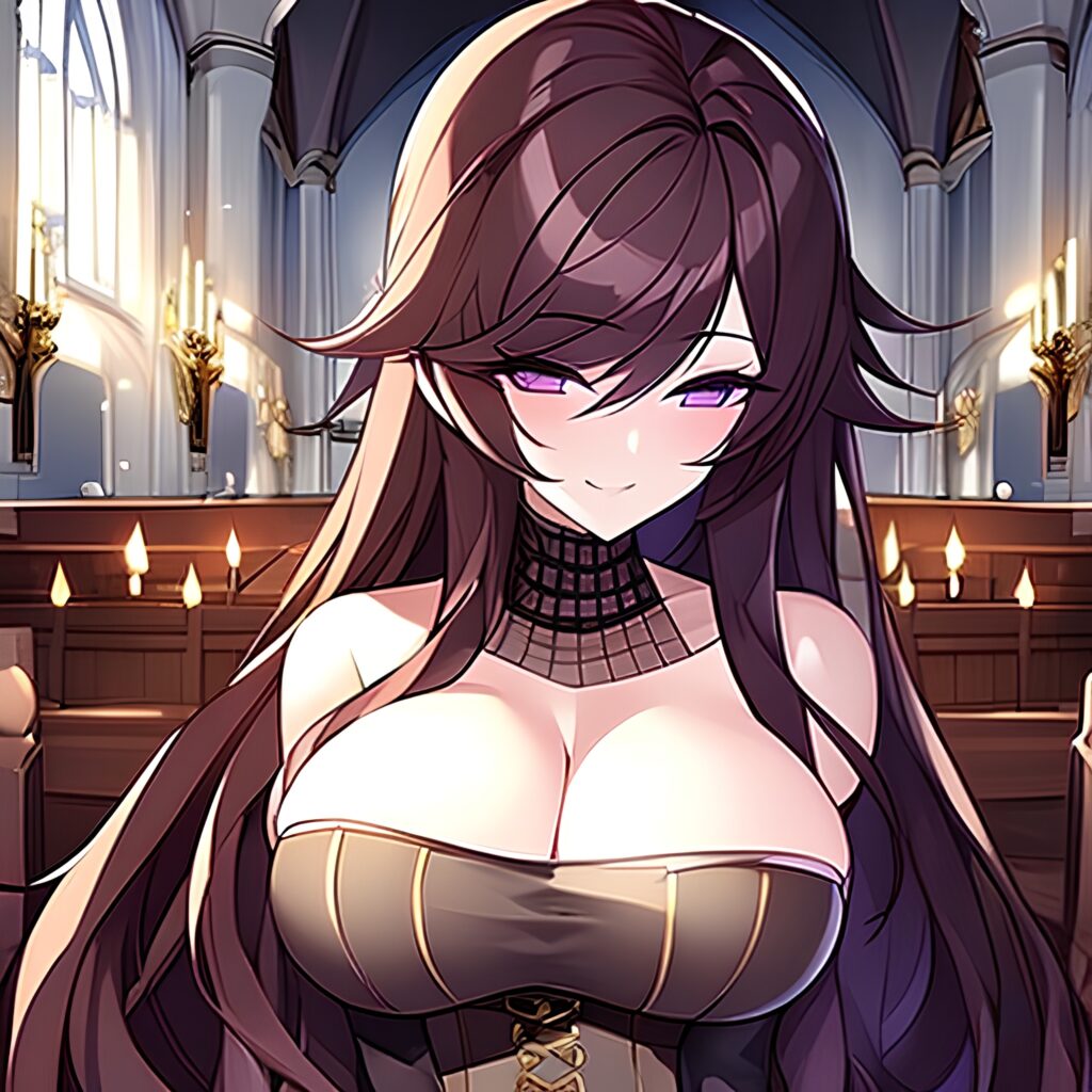 long hair woman church fishnet brunette messy hair