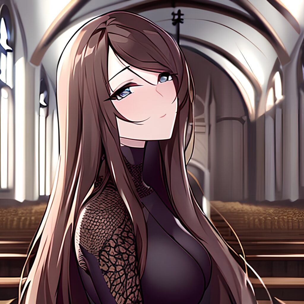long hair woman church fishnet messy hair brunette