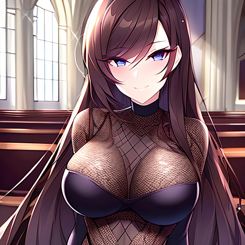 long hair woman church fishnet messy hair brunette 