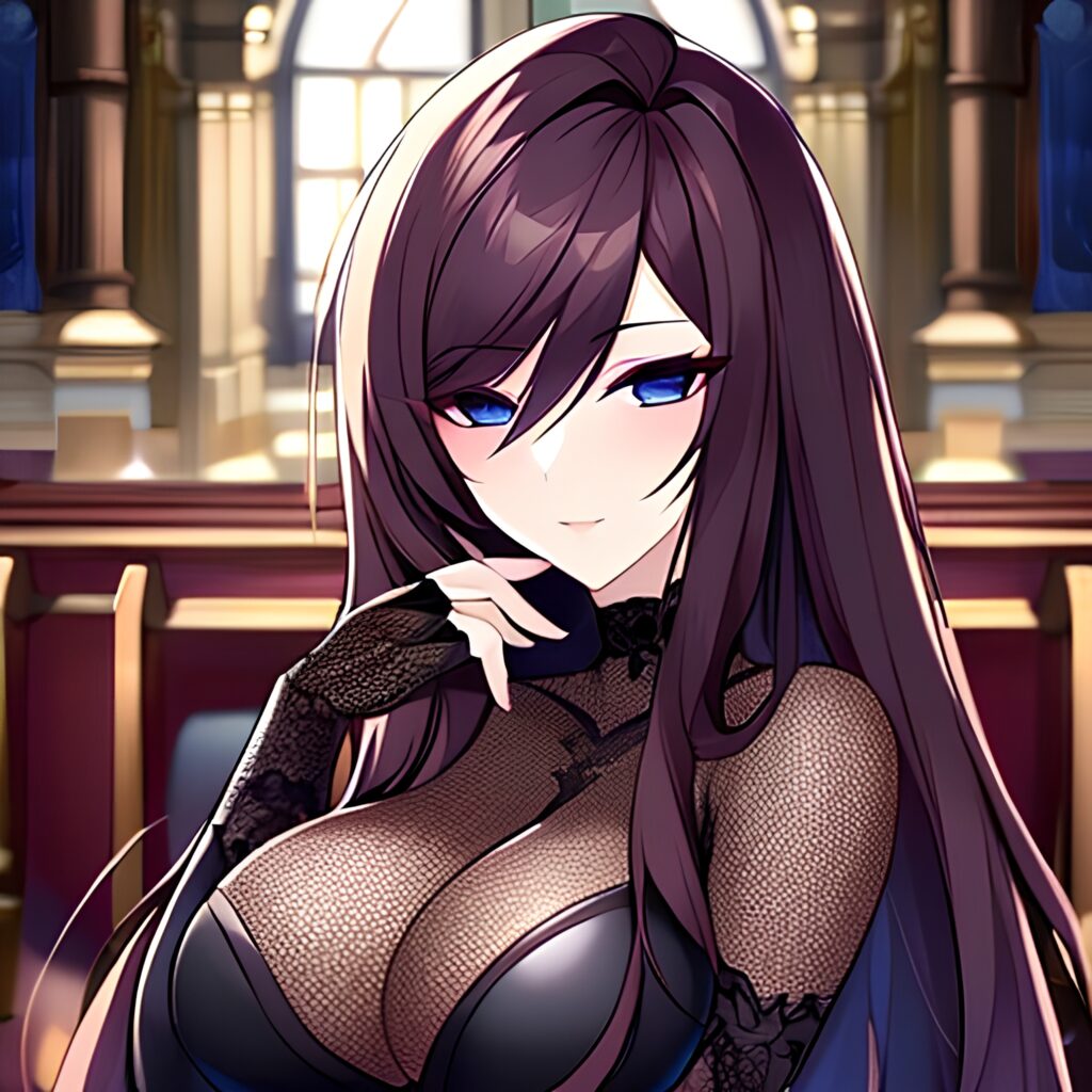 long hair woman church fishnet messy hair brunette 