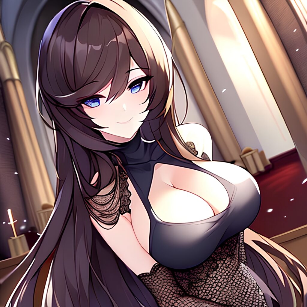 long hair woman church fishnet messy hair brunette