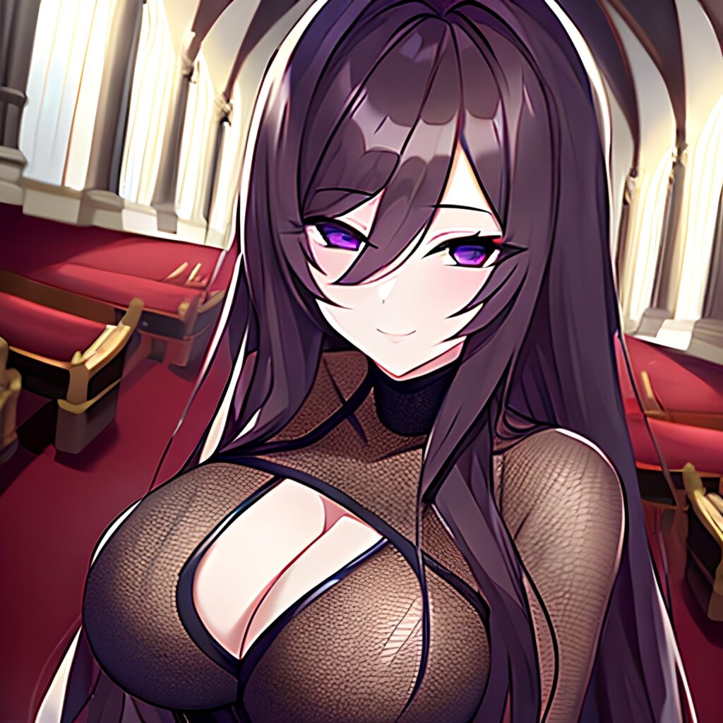 long hair woman church messy hair brunette fishnet