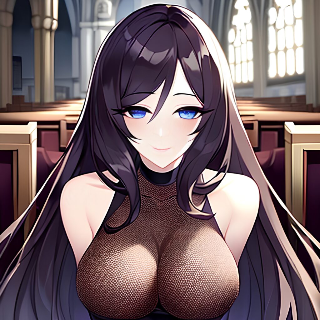 long hair woman church messy hair fishnet brunette
