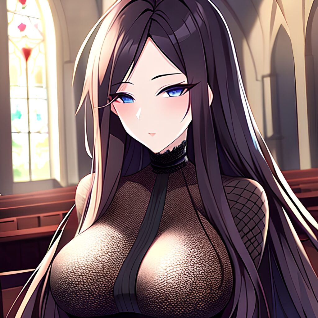 long hair woman church messy hair fishnet brunette