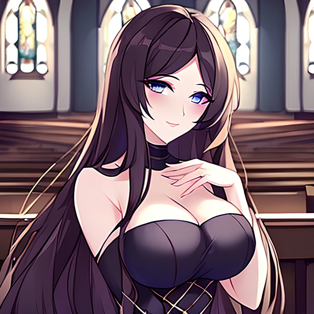long hair woman church messy hair fishnet brunette