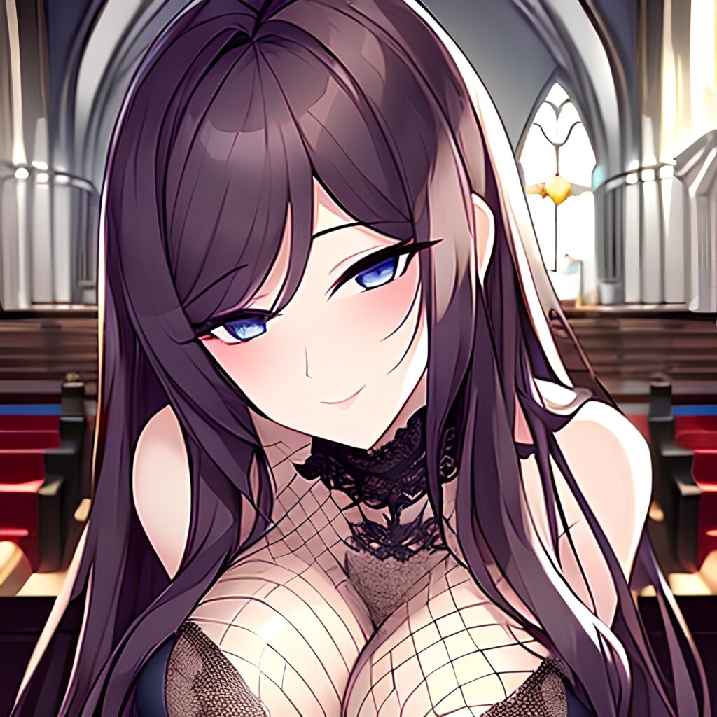 long hair woman fishnet brunette church messy hair