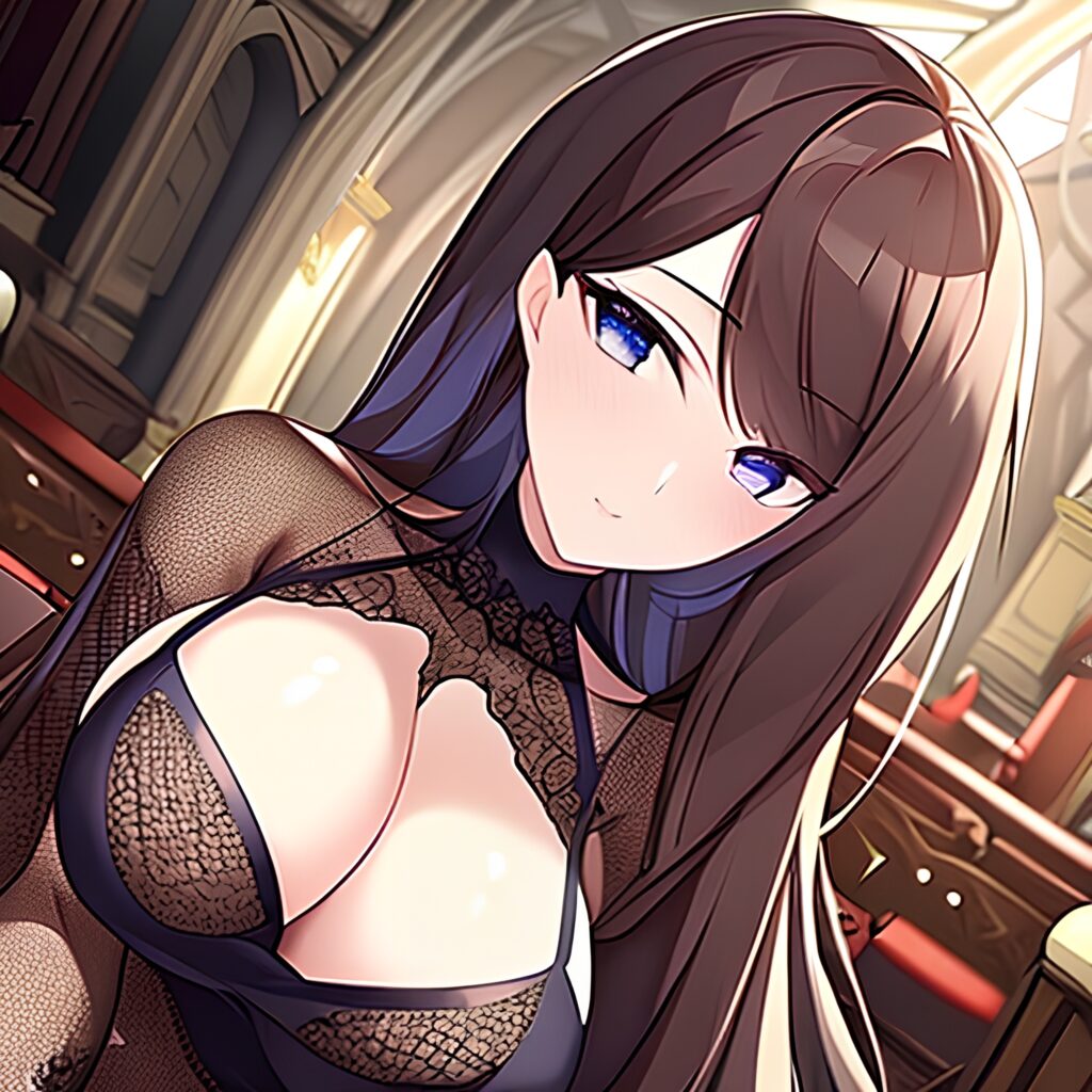 long hair woman fishnet church messy hair brunette 