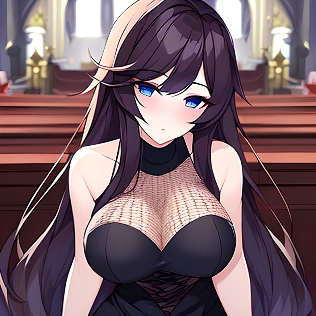 long hair woman fishnet church messy hair brunette