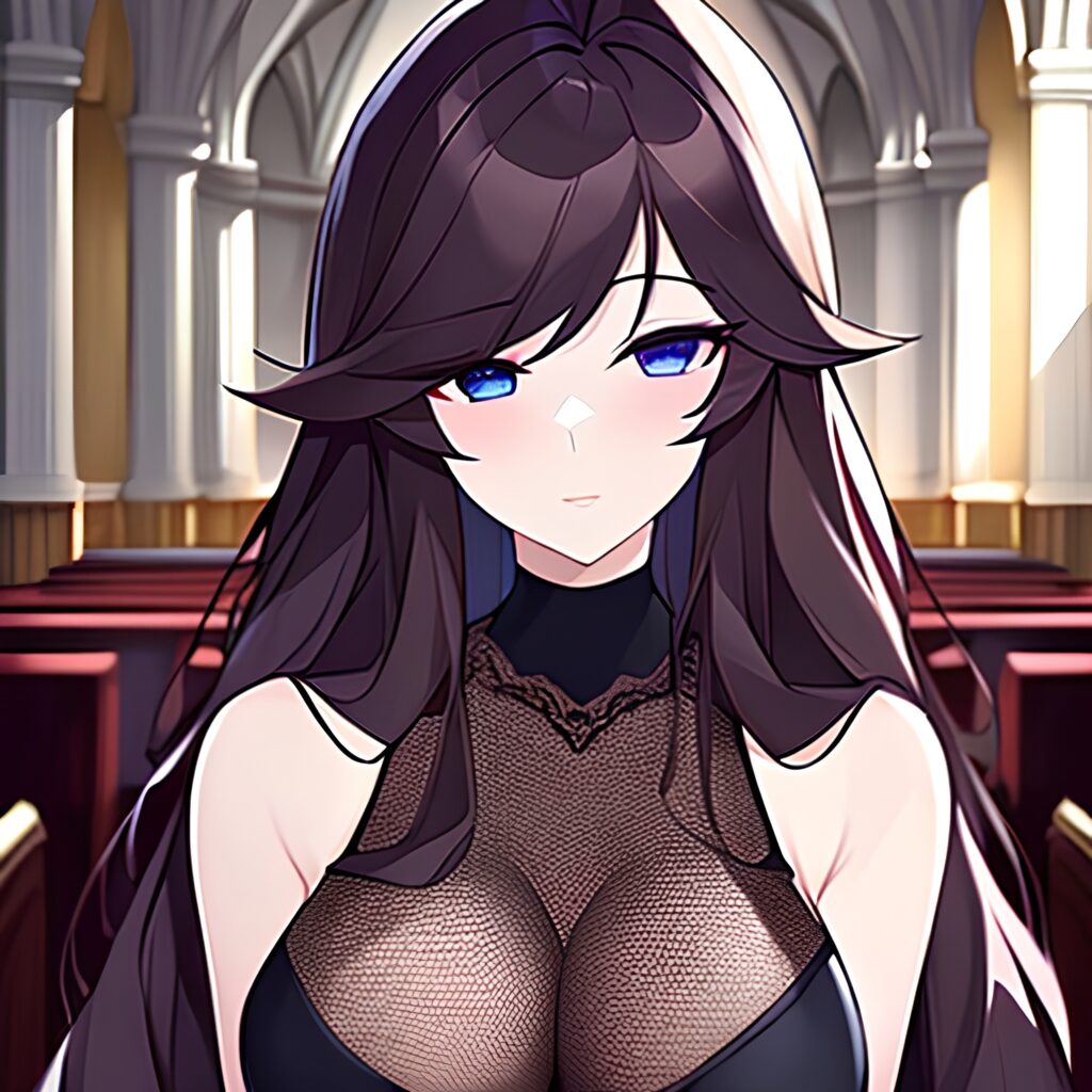long hair woman fishnet messy hair brunette church