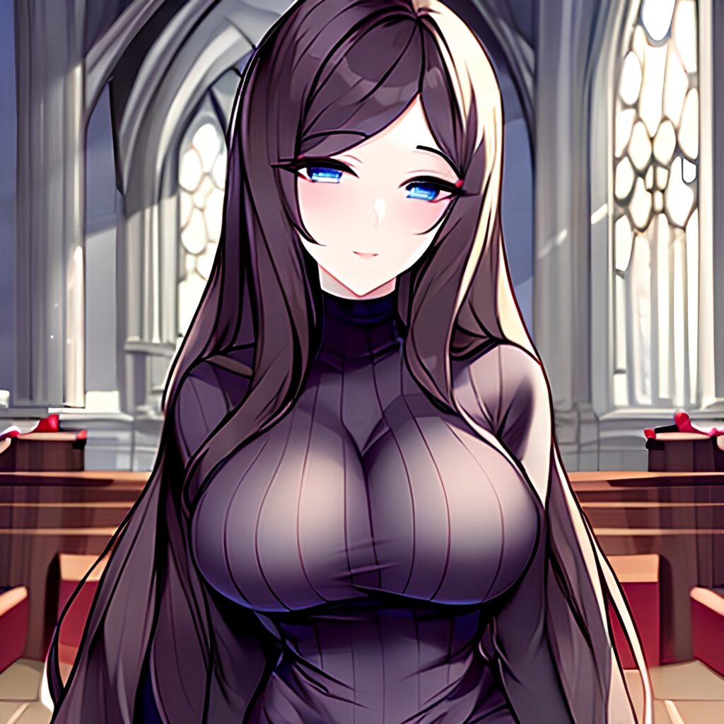 long hair woman messy hair brunette church fishnet 