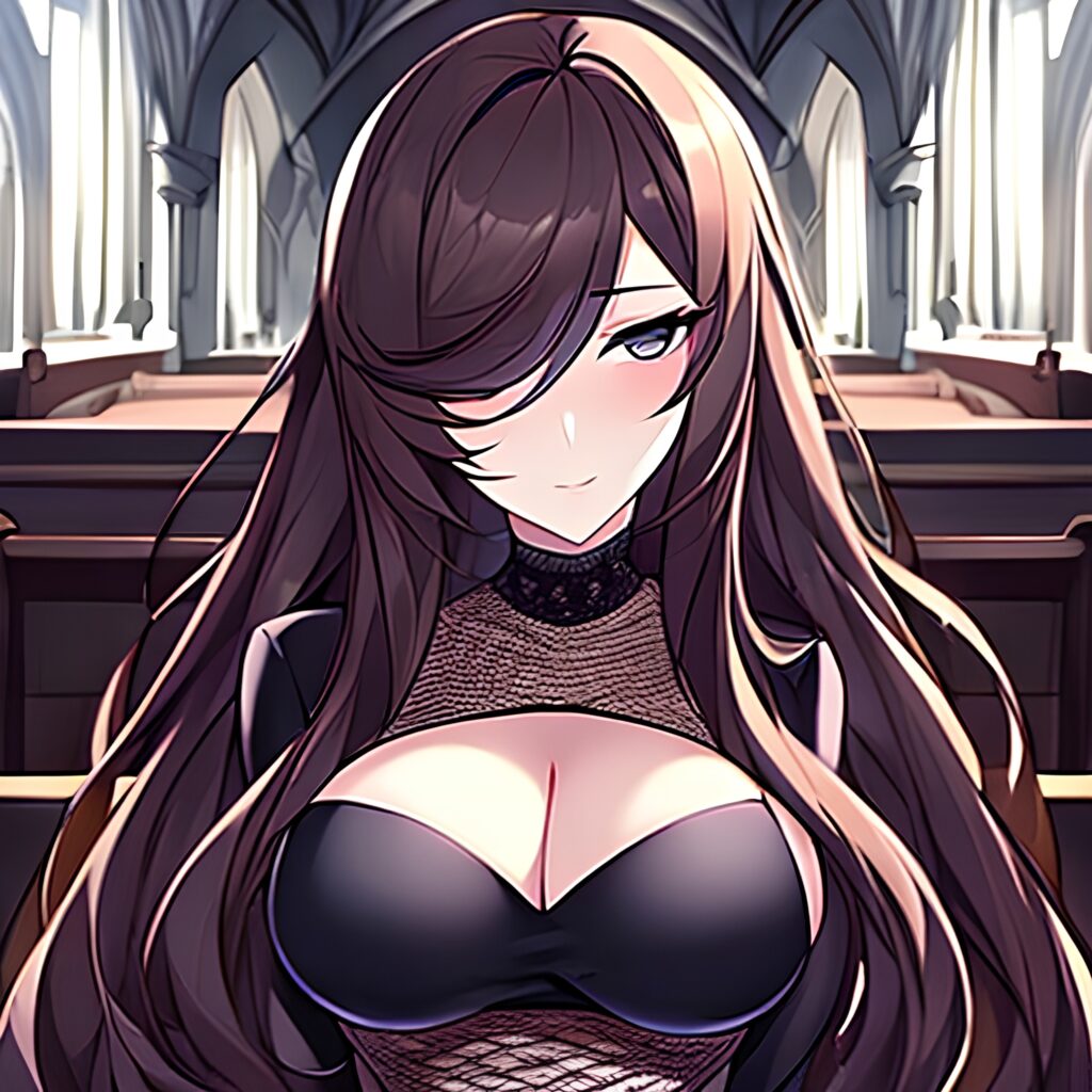 long hair woman messy hair brunette fishnet church