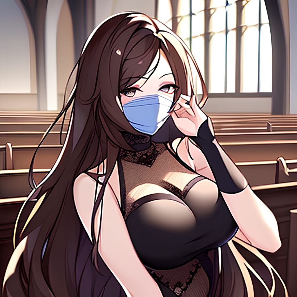 long hair woman messy hair church brunette fishnet