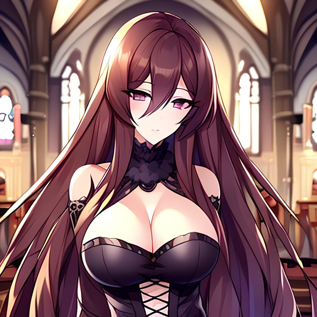 long hair woman messy hair church brunette fishnet 