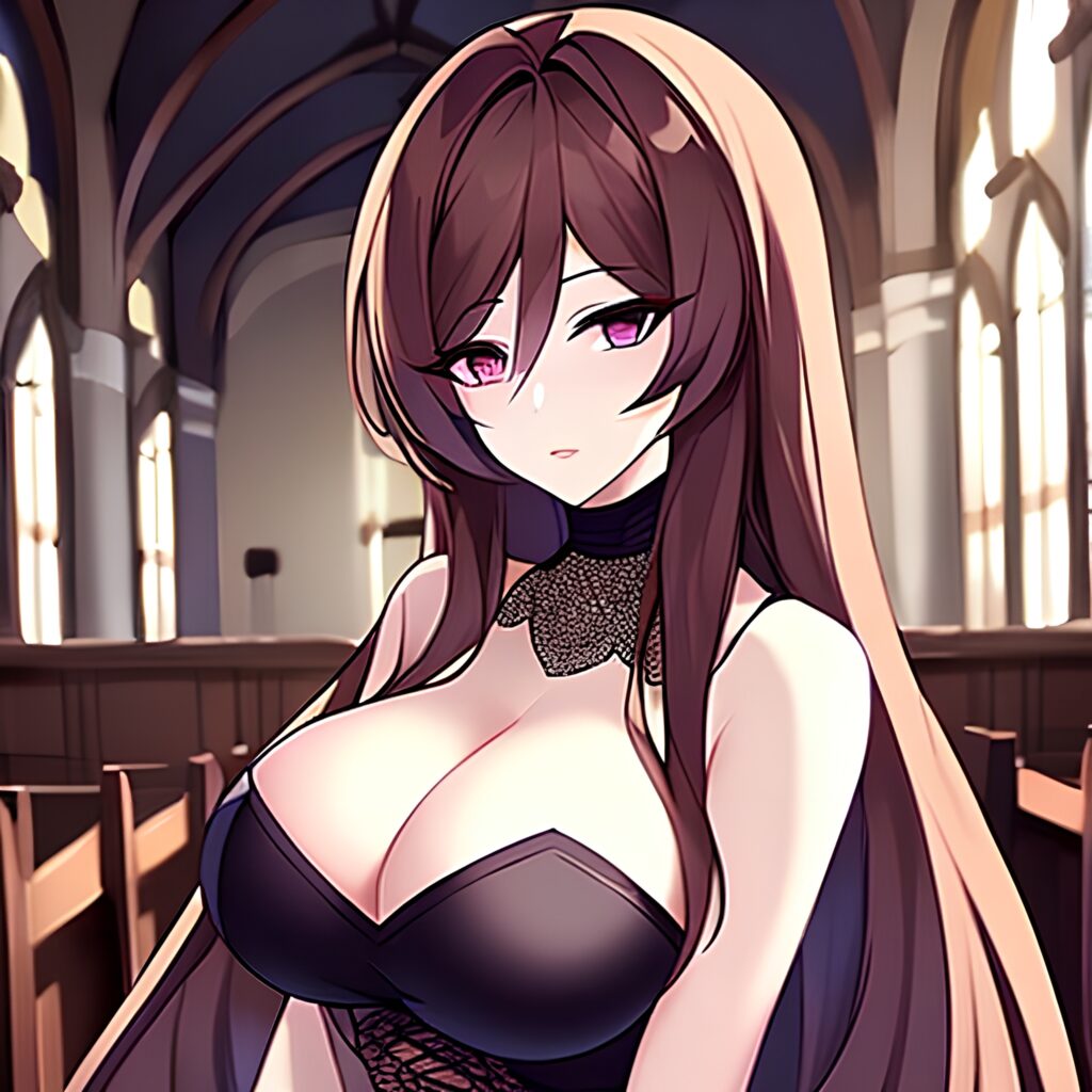 long hair woman messy hair church fishnet brunette 