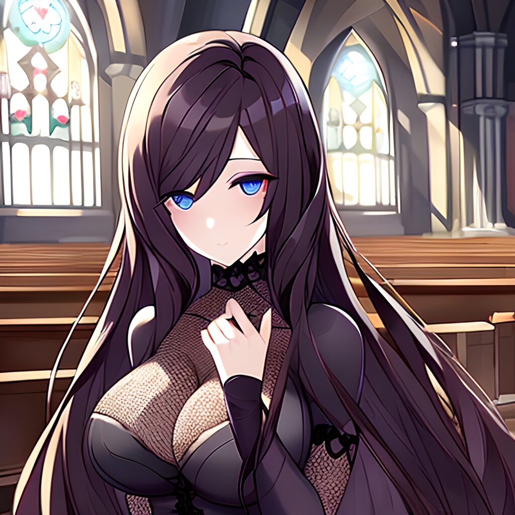 long hair woman messy hair church fishnet brunette