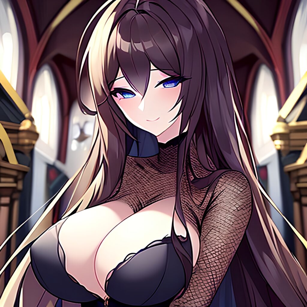 long hair woman messy hair fishnet church brunette