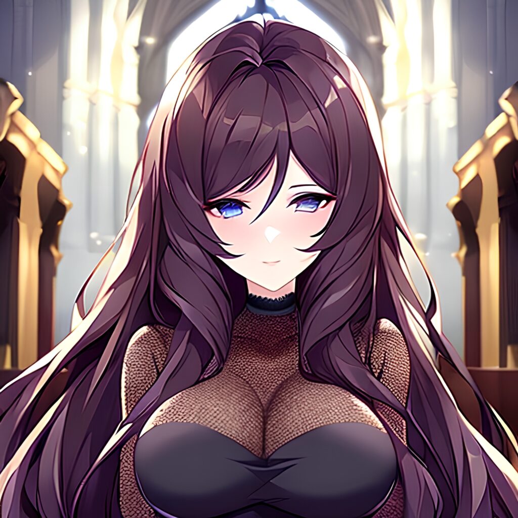 long hair woman messy hair fishnet church brunette