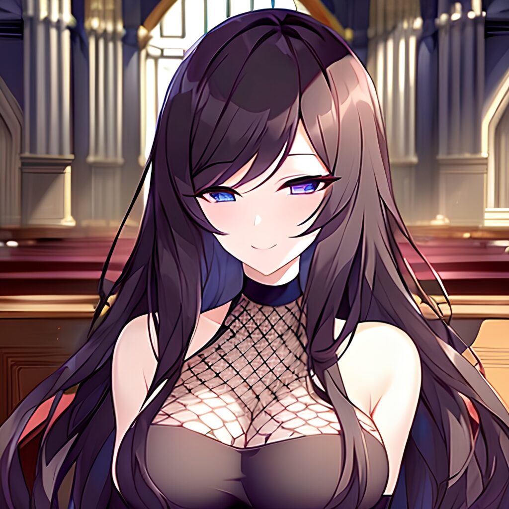 long hair woman messy hair fishnet church brunette