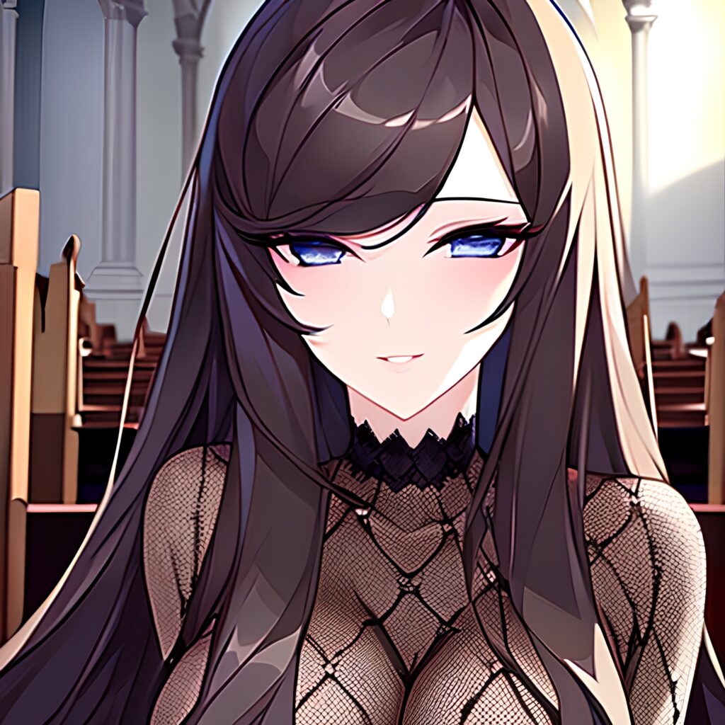 long hair woman messy hair fishnet church brunette 