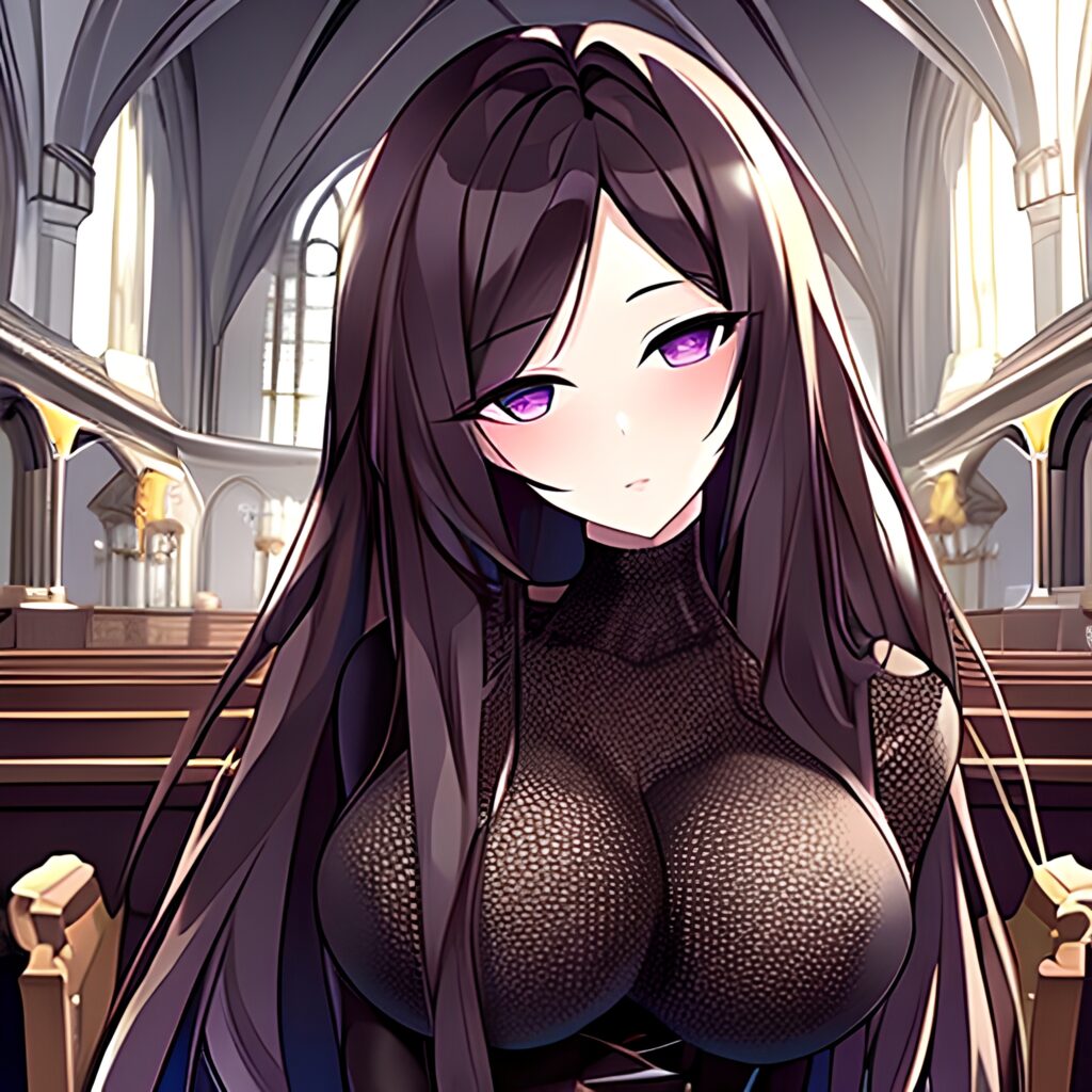 messy hair brunette church fishnet woman long hair 