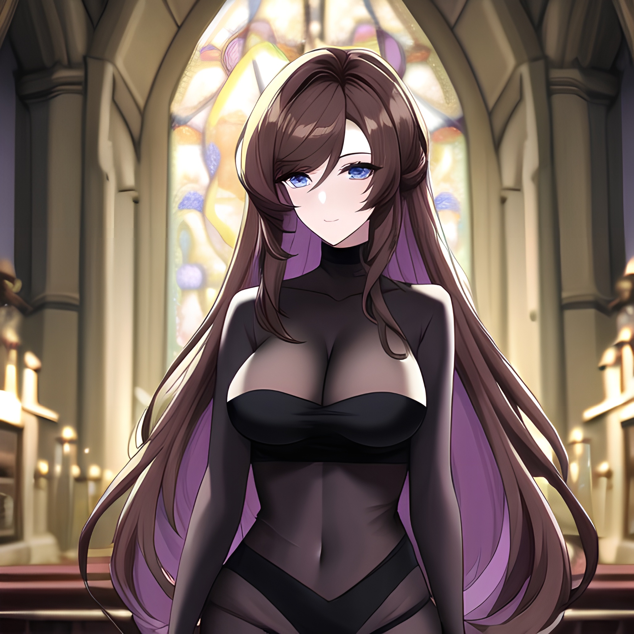 messy hair brunette church fishnet woman long hair 