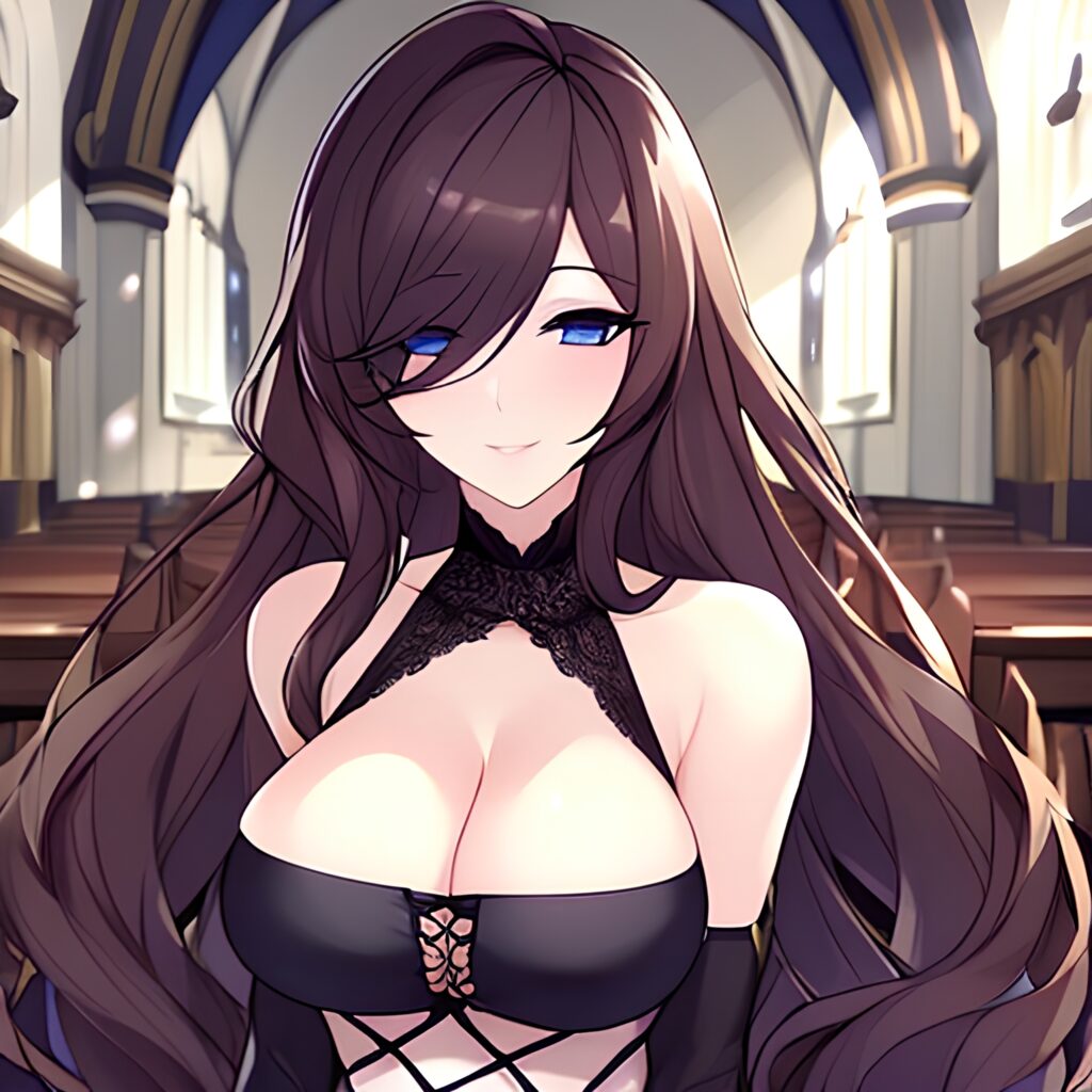 messy hair brunette church fishnet woman long hair 
