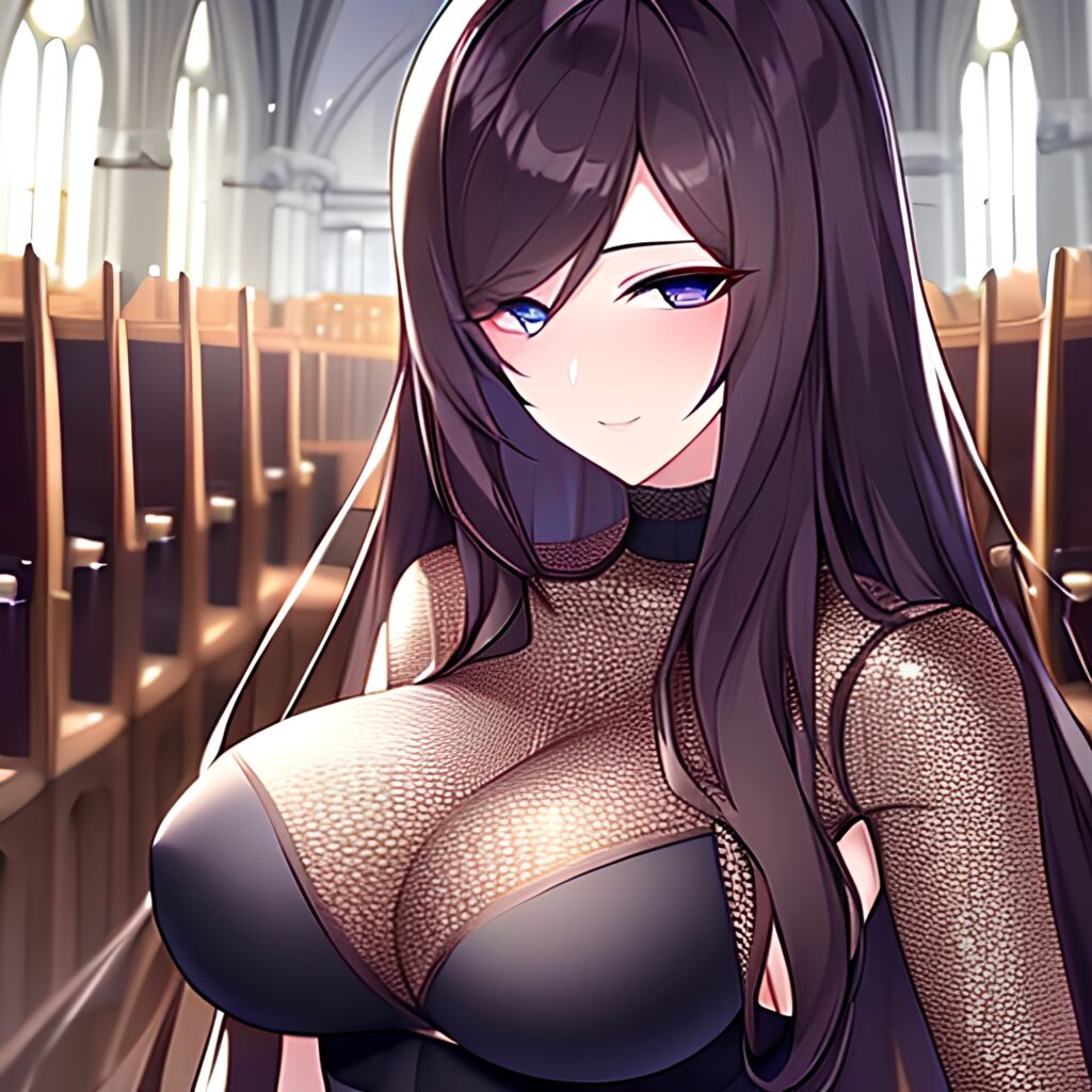 messy hair brunette church fishnet woman long hair 
