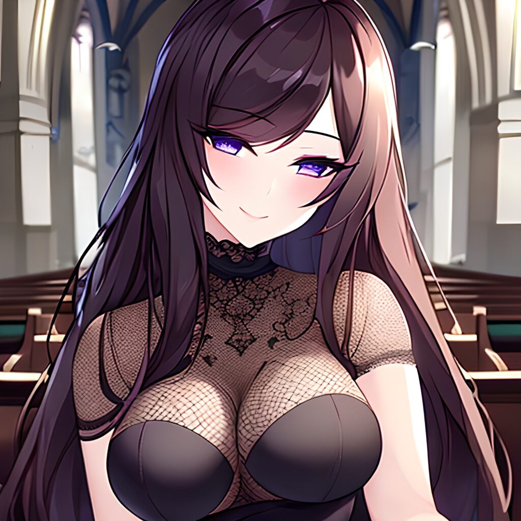 messy hair brunette church fishnet woman long hair 