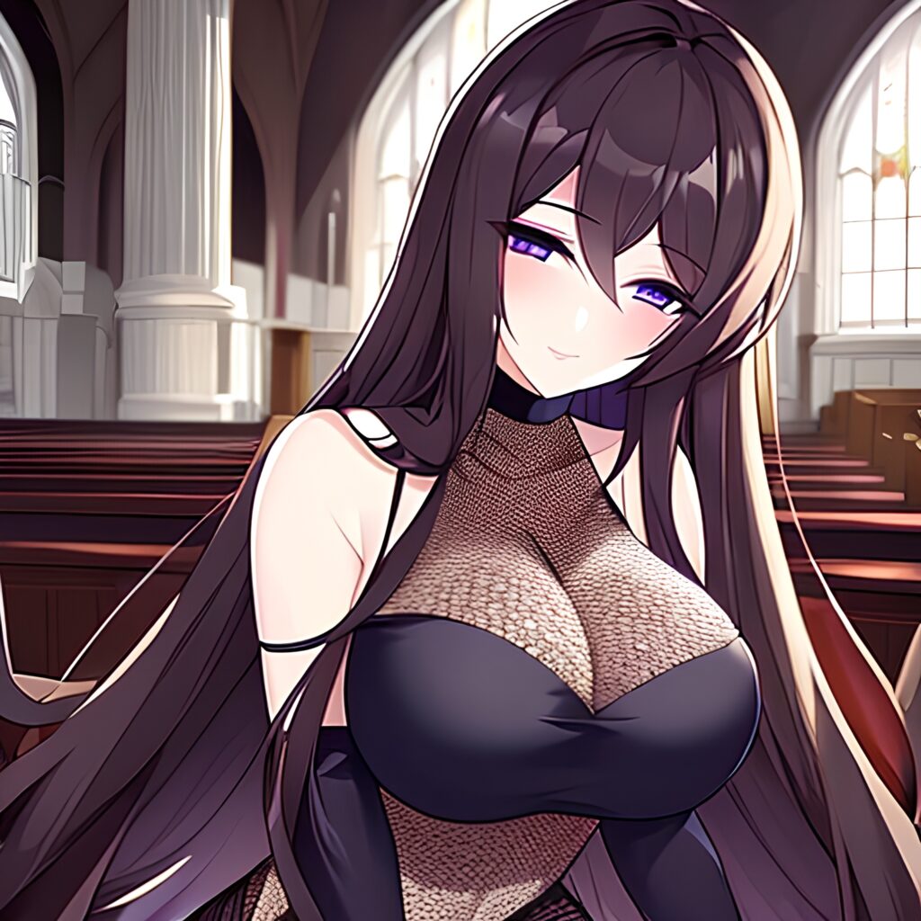 messy hair brunette church long hair fishnet woman