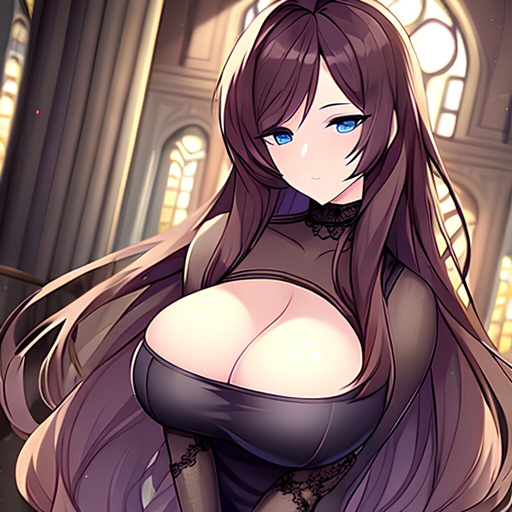 messy hair brunette church long hair fishnet woman