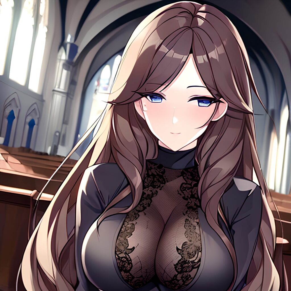 messy hair brunette church long hair woman fishnet