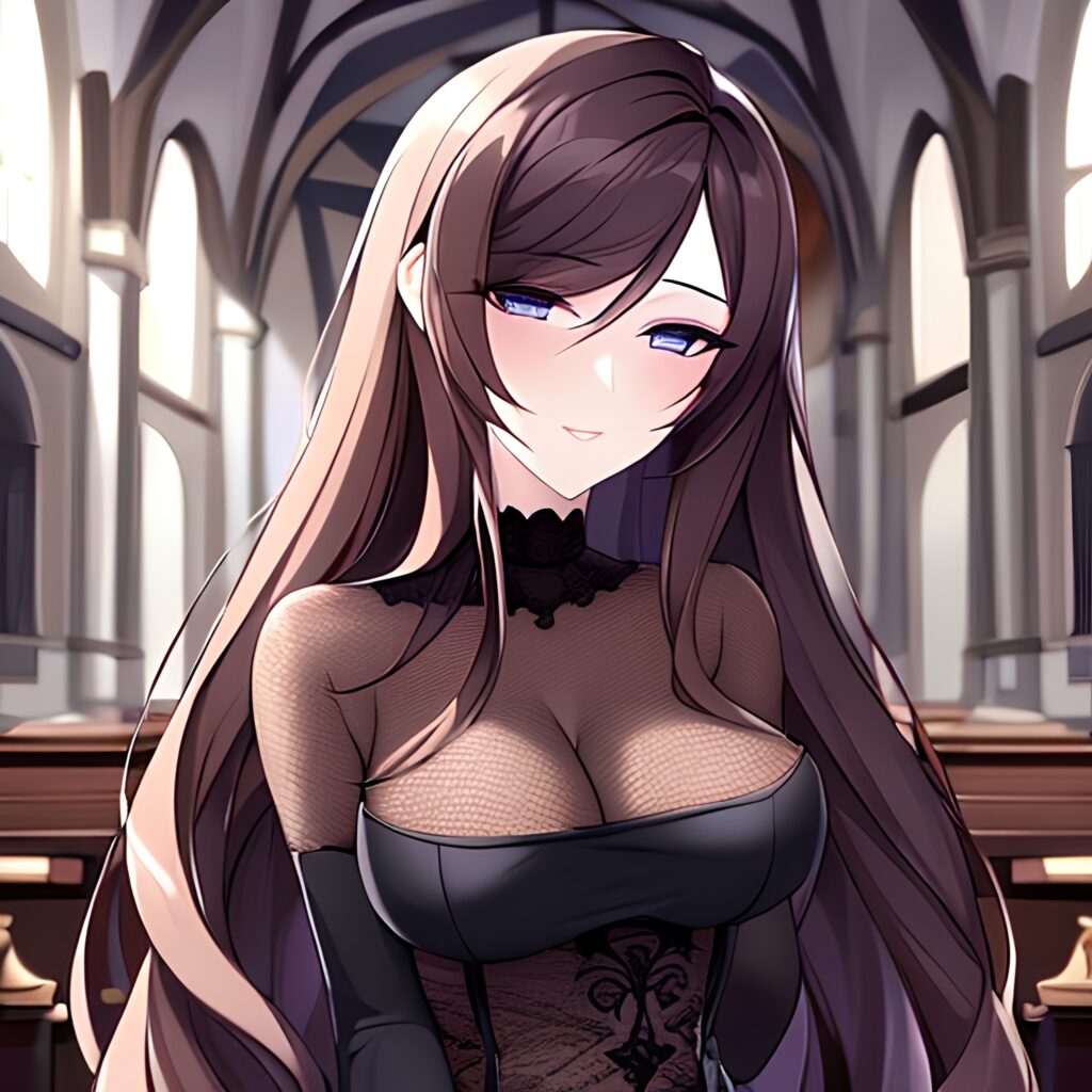 messy hair brunette church long hair woman fishnet
