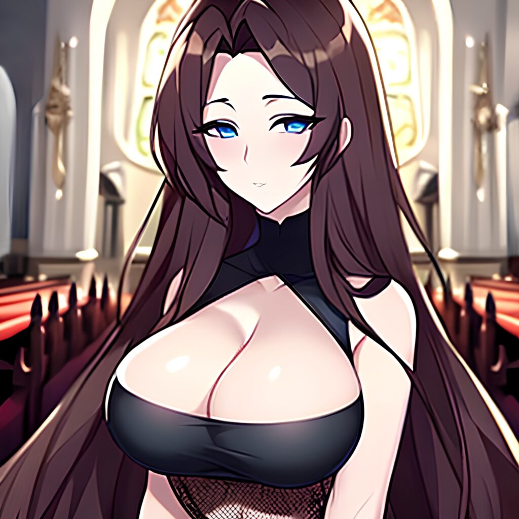 messy hair brunette church woman fishnet long hair 