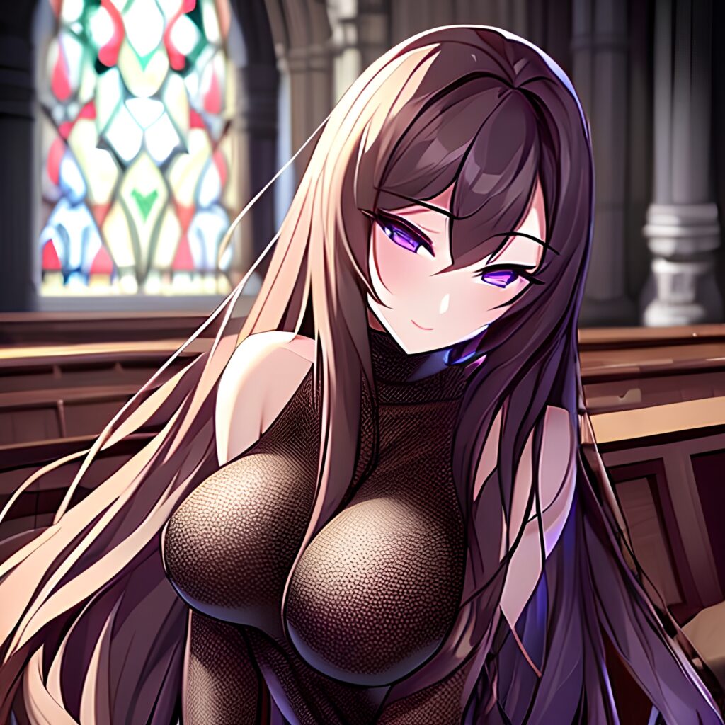 messy hair brunette fishnet church long hair woman
