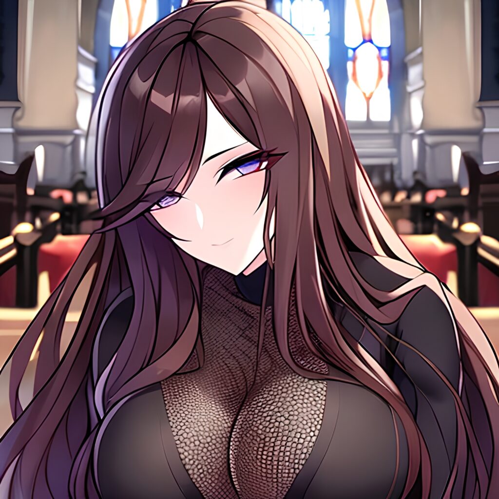 messy hair brunette fishnet church long hair woman