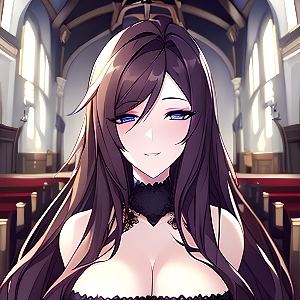 messy hair brunette fishnet church woman long hair 