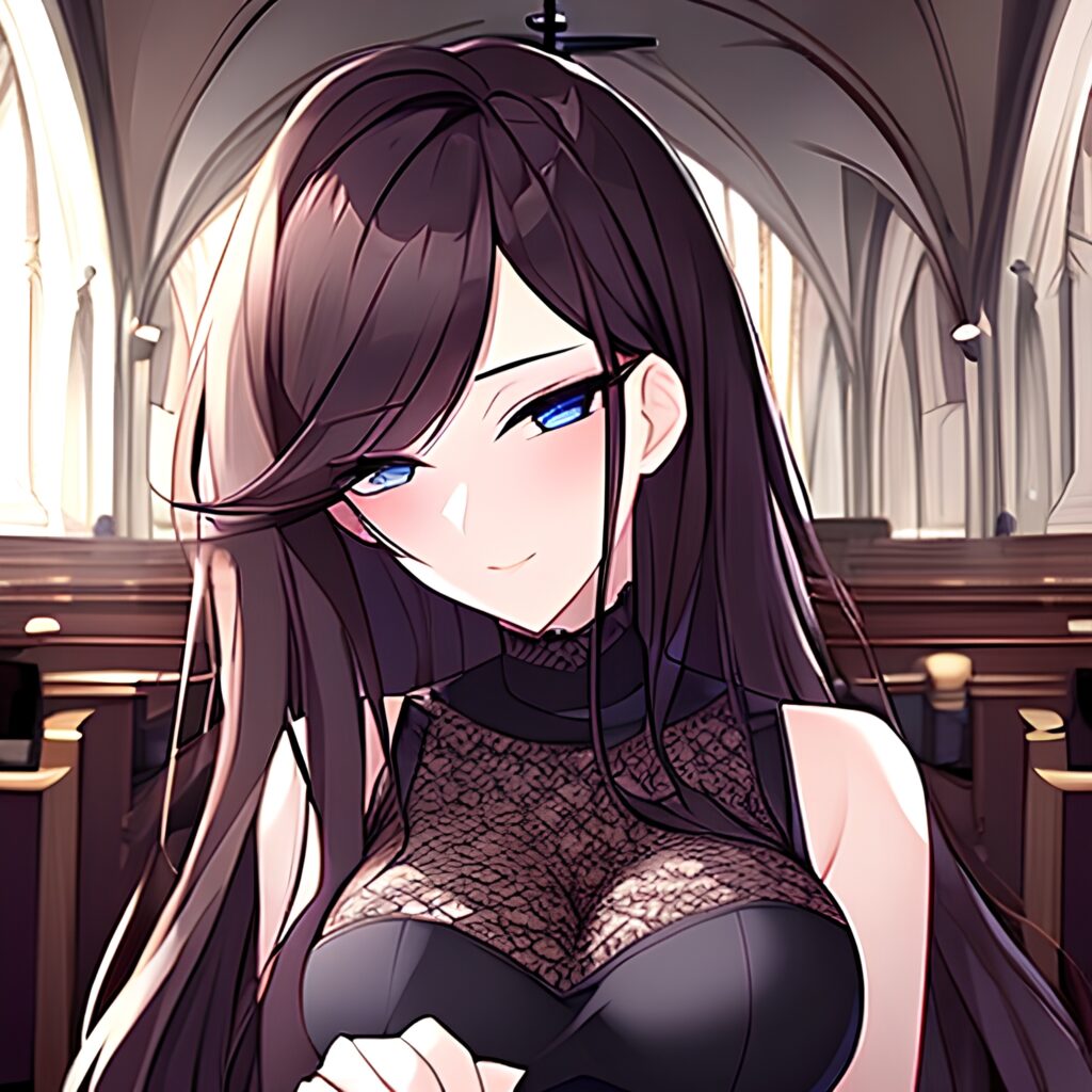 messy hair brunette fishnet long hair woman church 