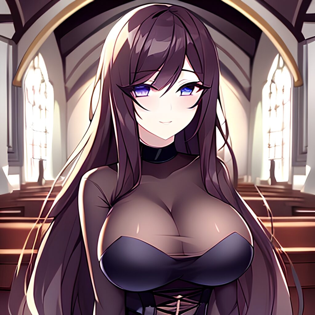 messy hair brunette fishnet long hair woman church