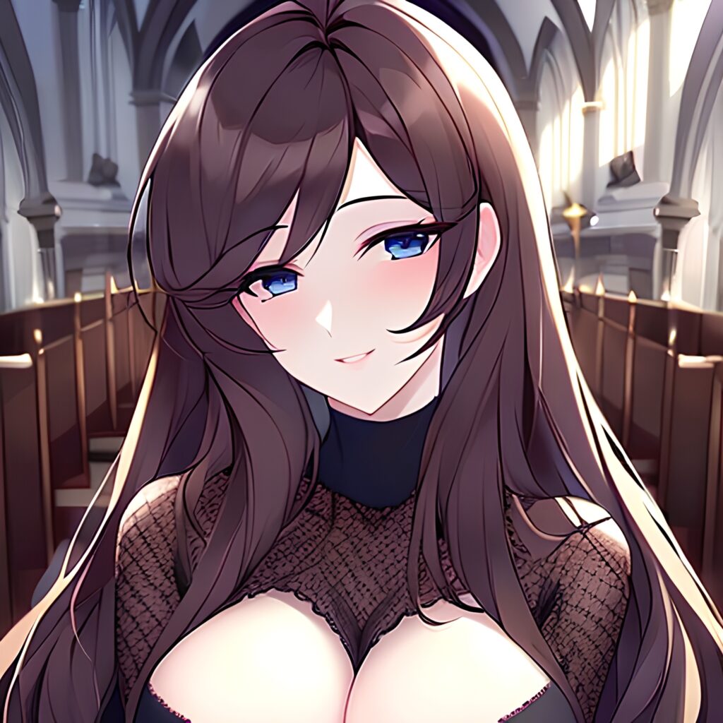 messy hair brunette fishnet woman long hair church 