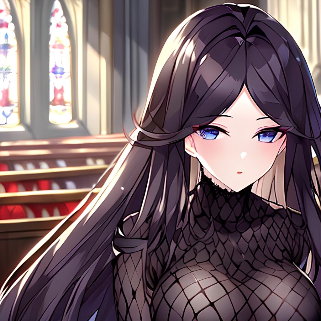 messy hair brunette fishnet woman long hair church 