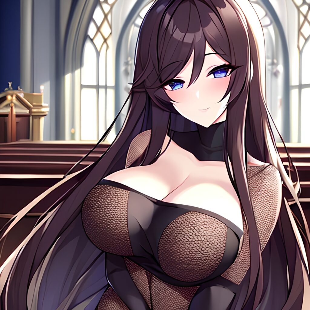 messy hair brunette long hair church fishnet woman 