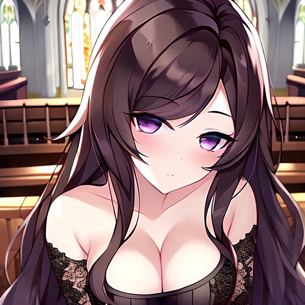 messy hair brunette long hair church fishnet woman