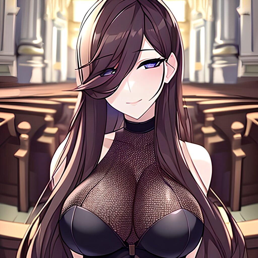 messy hair brunette long hair church fishnet woman 