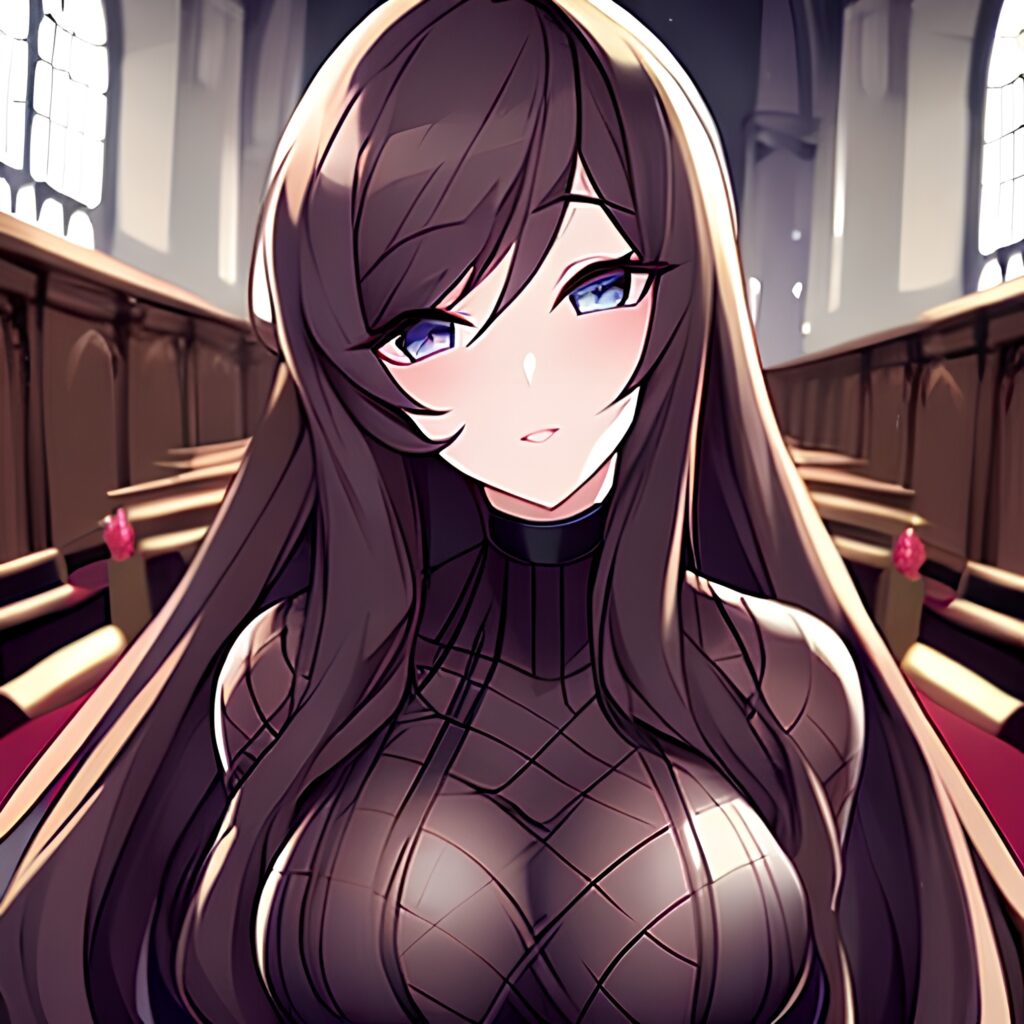 messy hair brunette long hair church fishnet woman 