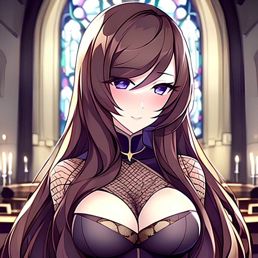 messy hair brunette long hair church fishnet woman 