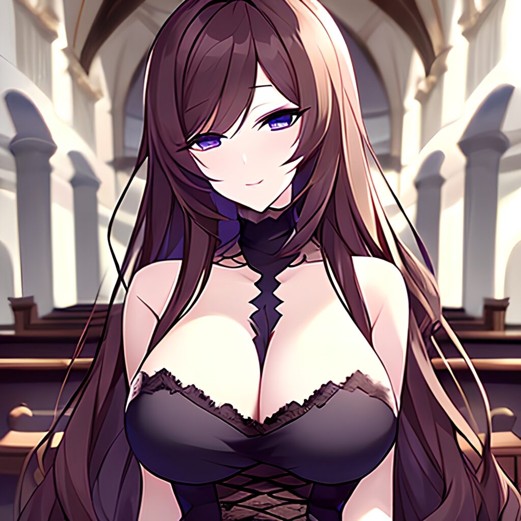 messy hair brunette long hair church woman fishnet