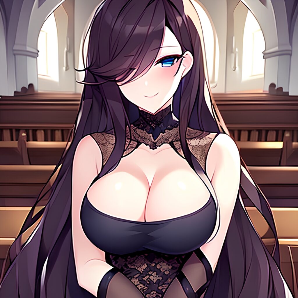 messy hair brunette long hair fishnet church woman 