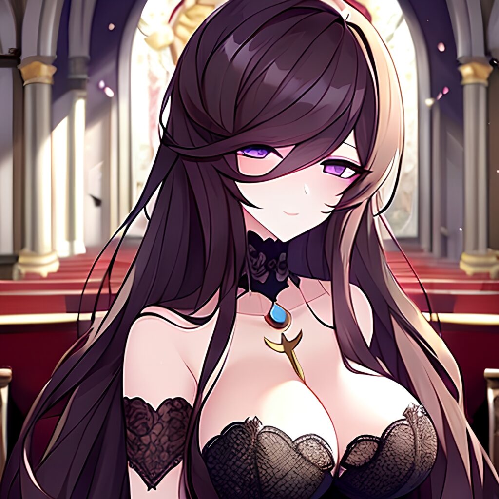 messy hair brunette long hair fishnet church woman